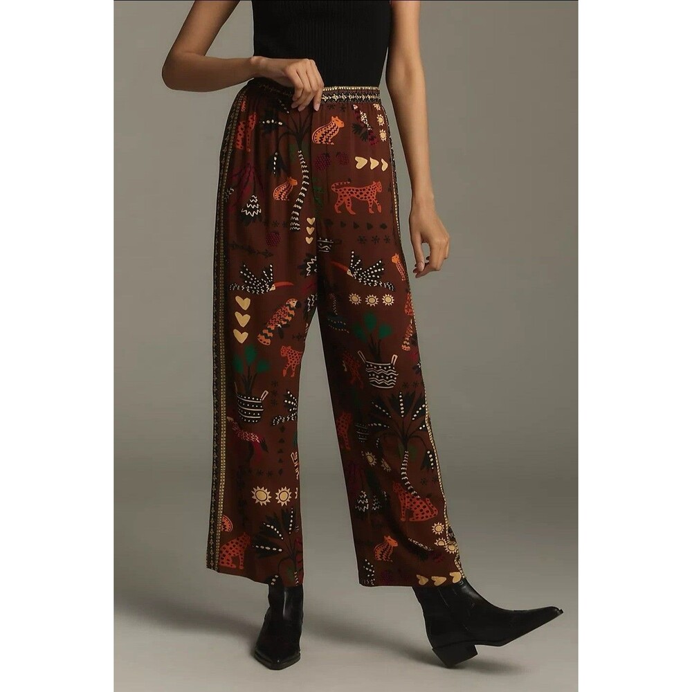 FARM Rio Brown Wide Leg Pants with Animal Print